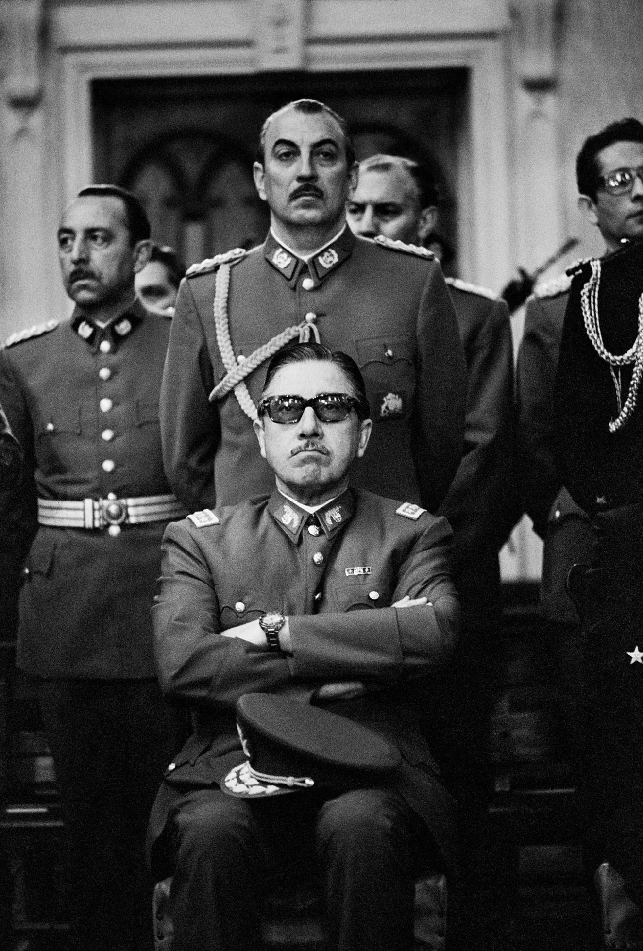 Portret van generaal Augusto Pinochet met officieren, Santiago, Chili 1973